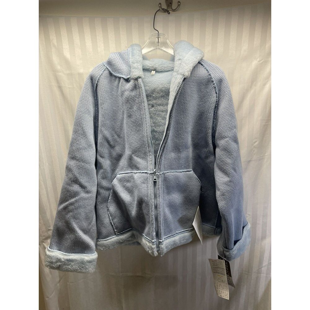 Women's Vintage Dennis Basso Blue Knit Faux Fur Blue Reversable Jacket Size‎ L